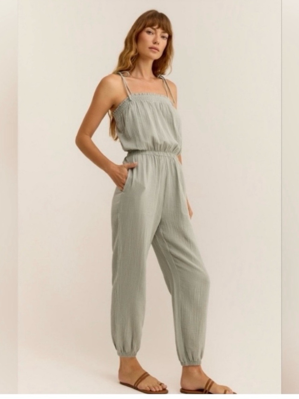 Z Supply Sage Green Strappy Jumpsuit
